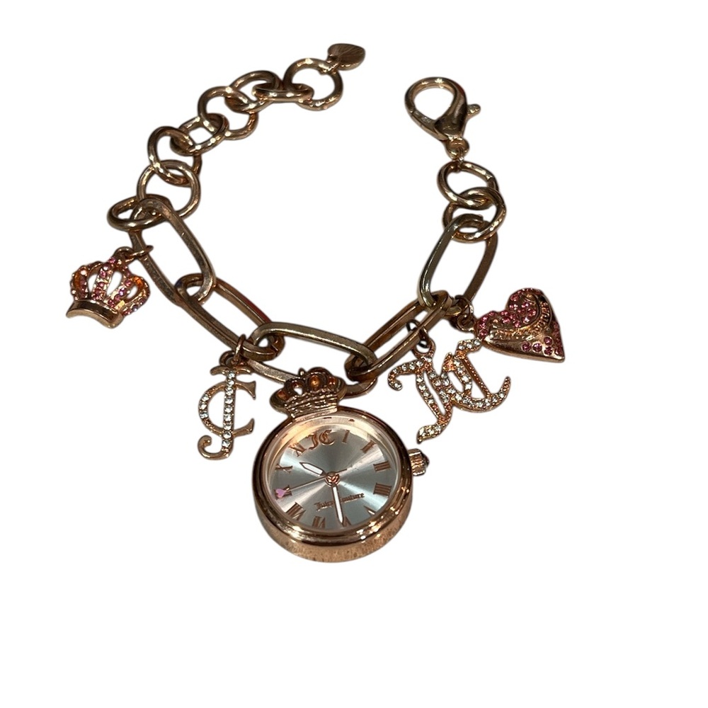 Juicy Couture Rose Gold Tone Charm Bracelet with Watch EUC